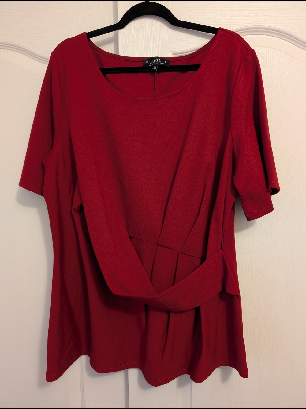 Eloquii Burgundy Twist-Front Short Sleeve Top